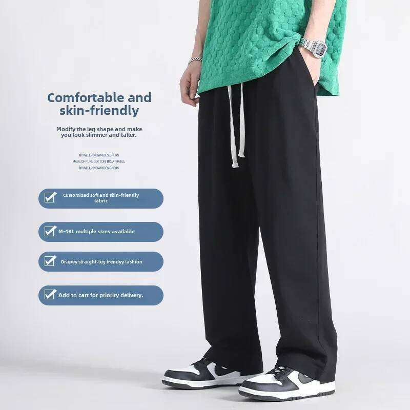 Autumn Casual Trousers Men's Loose Fit Sweatpants Wide Leg Straight Grey Colour Seasonal Pants For Men