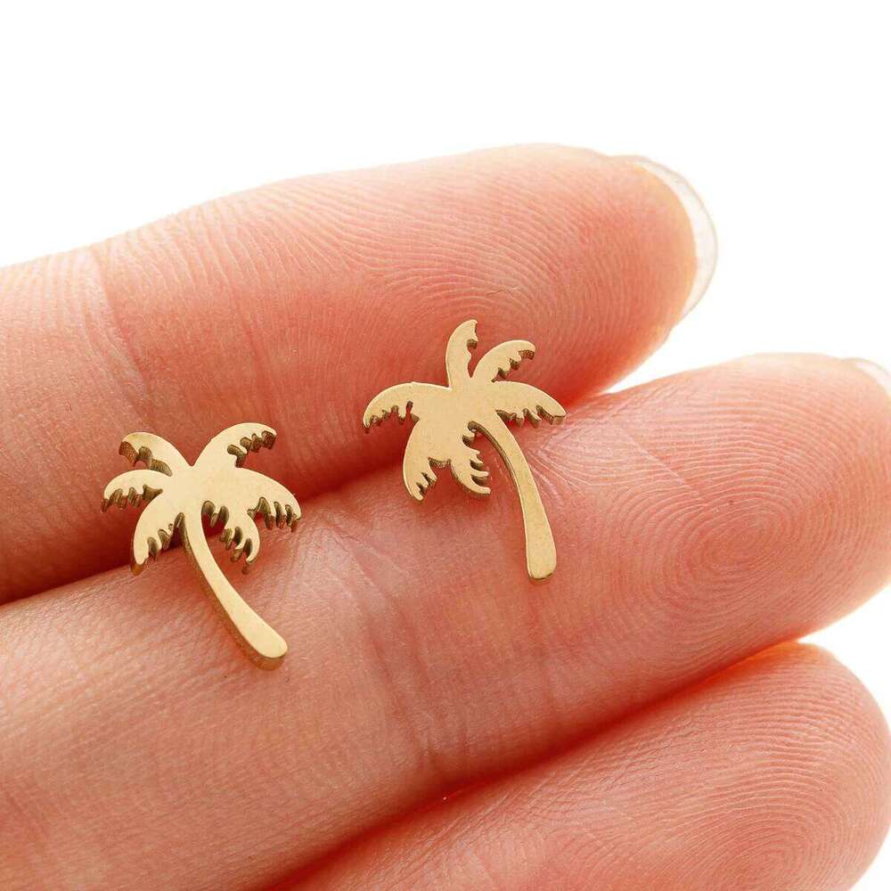 Stainless Steel Coconut Tree Earring For Women Girl Palm Leaf Geometric Metal Coco Joker Ear Stud Summer Holiday Jewelry Gifts 25H1226