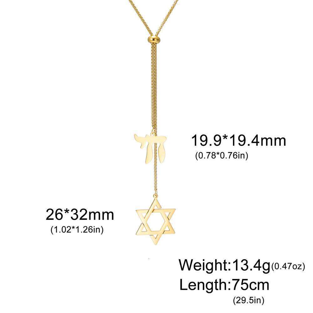 Double Amulet Pendant Long Necklaces Star of David and Jewish Hebrew Chai Necklace Sweater Chain Hexagram Judaism Steel Jewelry 25N1226