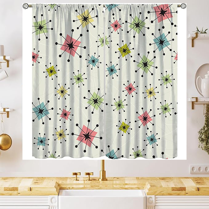 YL-38051 New Simple Geometric Pattern Cute Cat Print Curtain for Kitchens, Cafes, and Restaurants - Decorative Window Valance