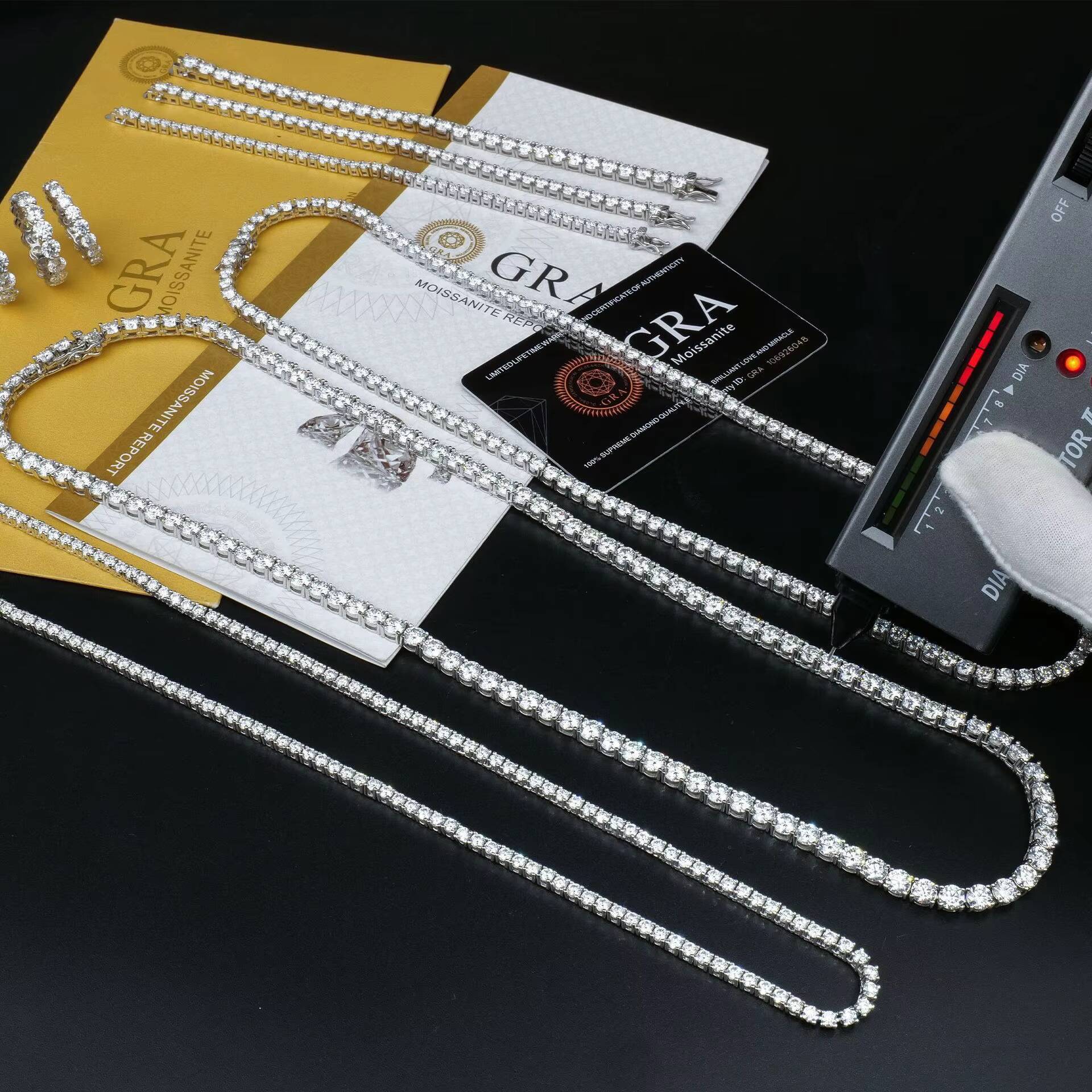 Wholesale Fashion Stainless Steel 925 Sterling Silver Gold Moissanite Lab Grown Diamond Tennis Necklace Chain Tennis Bracelet