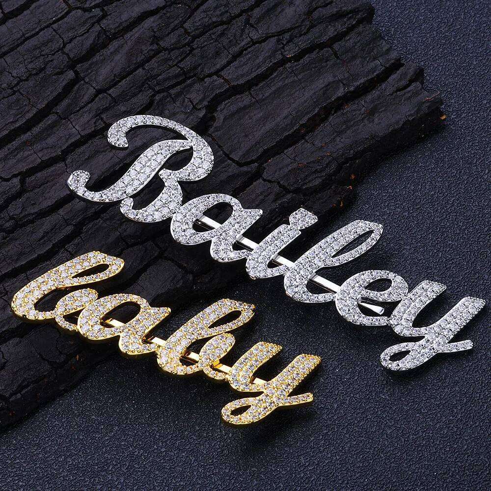Minimalist Accent Bling White Iced Handmade Full CZ Legacy Letters Pin Brooch Women Hip Hop Jewelry Party Gift