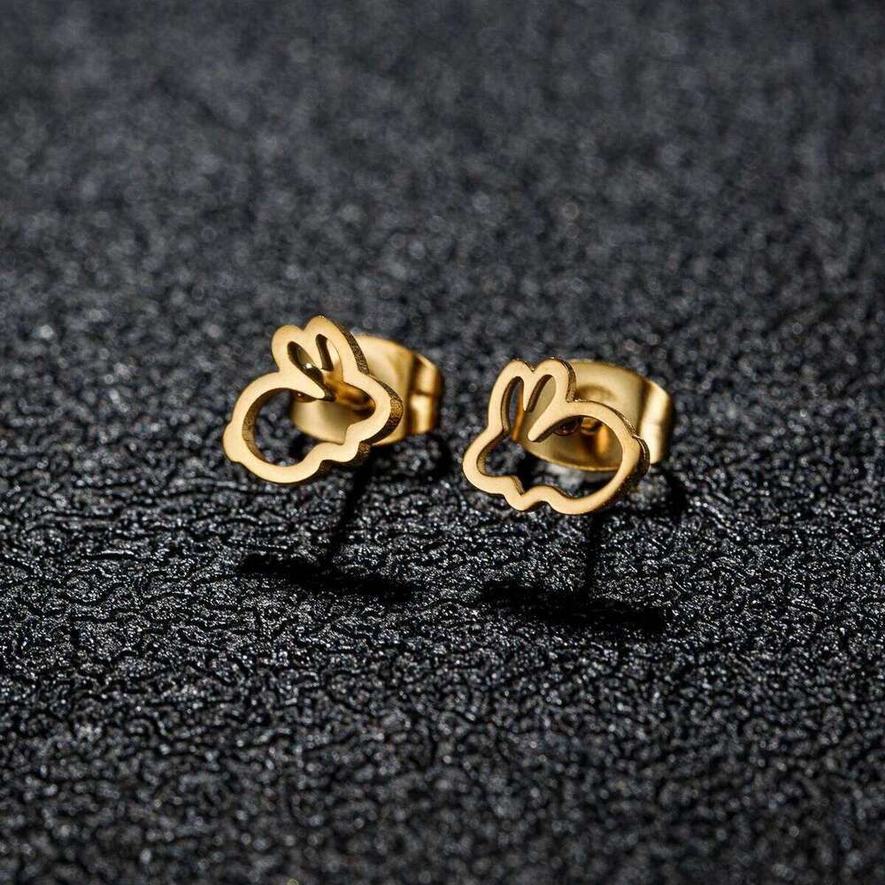 Hollow Stainless Steel Rabbit Bunny Earring For Girl Ear Fashion Jewelry Cute Animal Party Anniversary Stud Earrings 25H1226