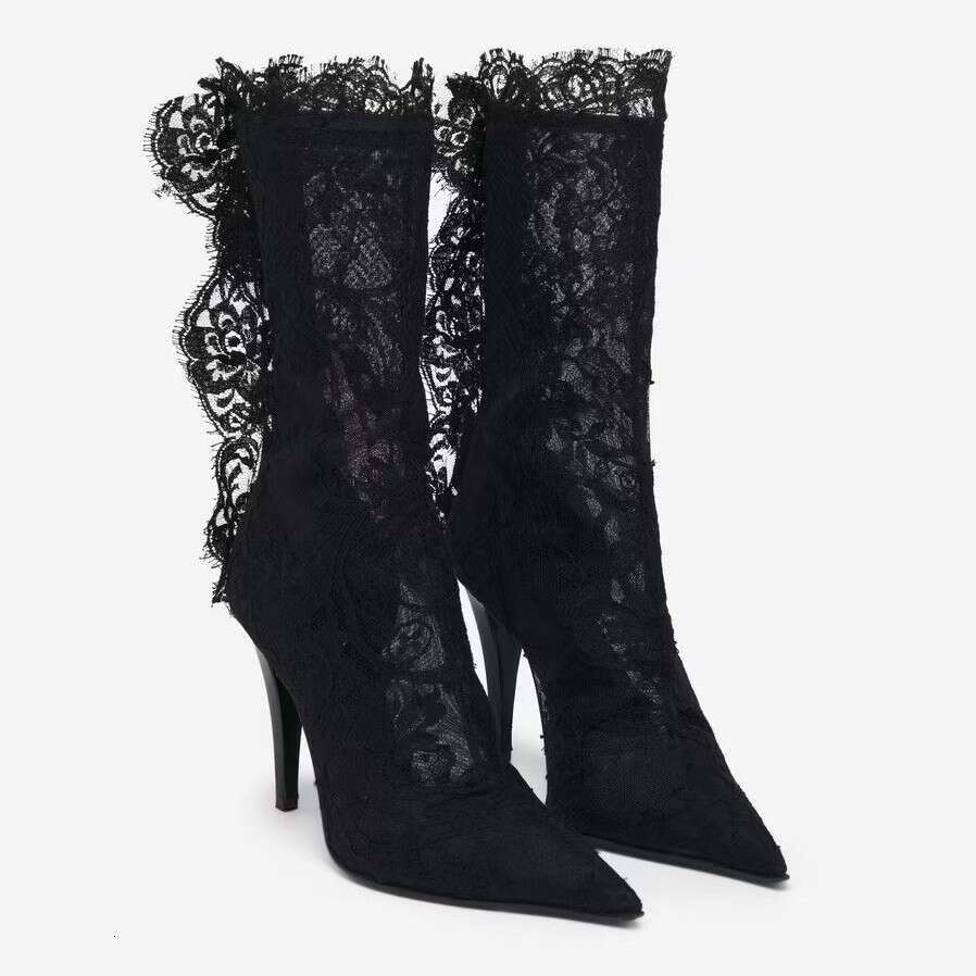 2025 European and American New Retro Lace Semi-Transparent Bare Fashion Boots