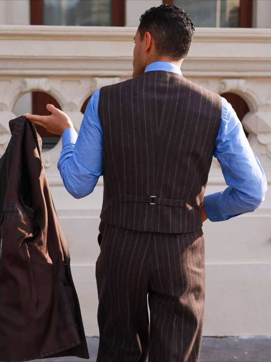 Fashion Wedding Tuxedos Pinstripe Peaked Lapel Double Breasted Men Suit Classic 3 PCS Jacket Vest Pants Evening Groom Coat Customized