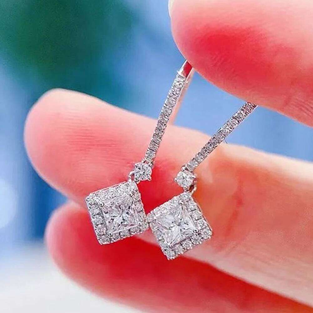 Huitan Simple and Classic Geometric CZ Drop for Women Silver Color Temperament Earrings Luxury Wedding Jewelry Dropship