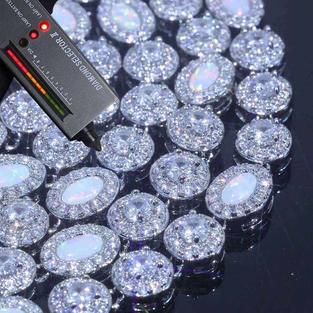 Hip Hop Moissanite Necklace 925 Sterling Silver White Vvs Moissanite&Flame Opal Tennis Chain Fine Jewelry