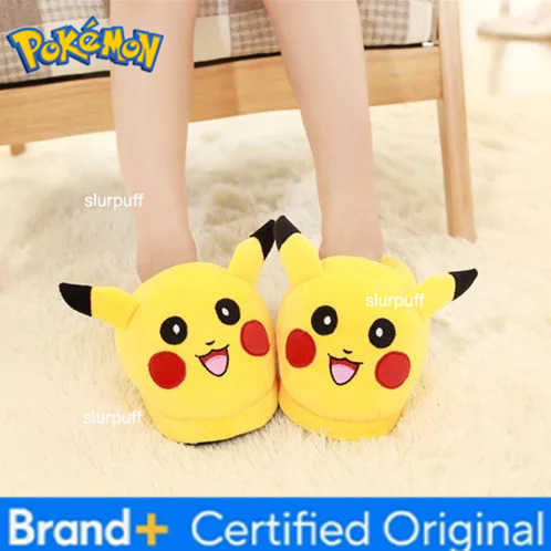 Pokemon Pikachu Snorlax Plush Slippers Adult Women Men Wide Non-Slip Warm Winter Fuzzy Indoor Slippers Home Shoes W251226