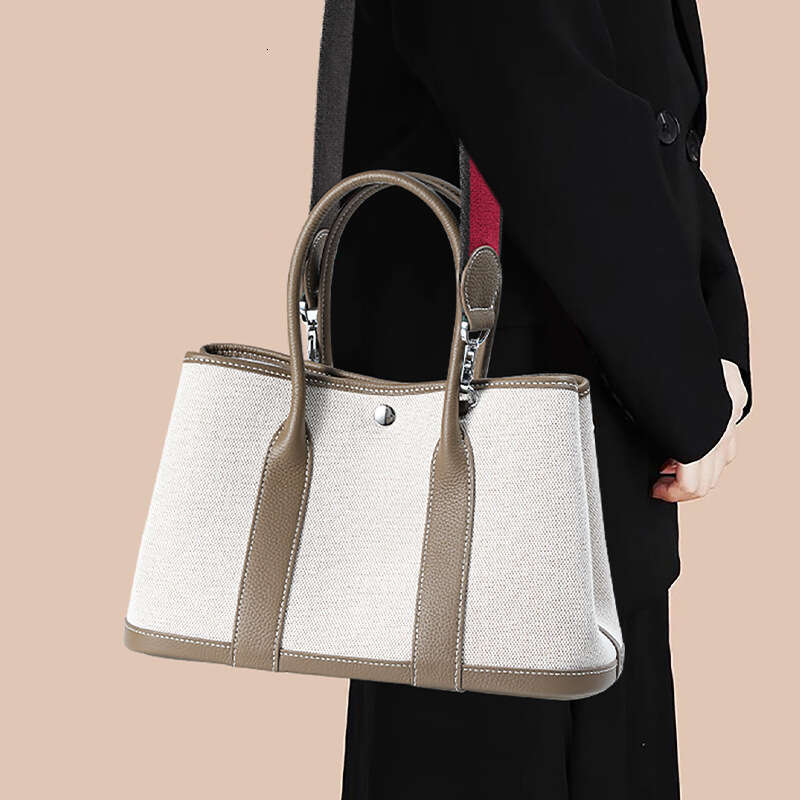 Luxury Shoulder Bags Totes Hobo Niche High End Women S Genuine Leather Handbag First Layer Cowhide Large Capacity Canvas Color Block Garden Tote Bag