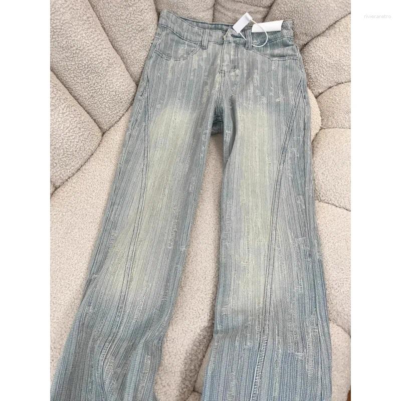 Women's Jeans 2026 Women Light Blue Textured Distressed Wide Leg High Waisted Denim Pants Spring Loose Fit Fashion Casual Trousers Z260313