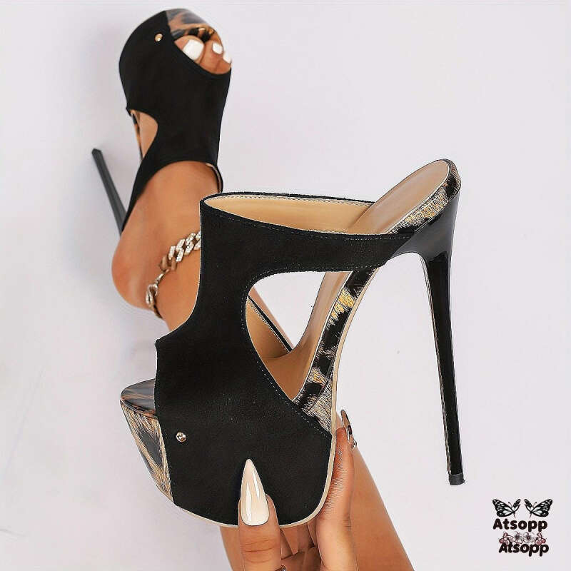 Women S Elegant Leopard Print Peep Toe Stiletto Sandals Slip Resistant Comfortable High Heels With Round Toe Ankle Strap Ultra High Block Heels MOJIDA