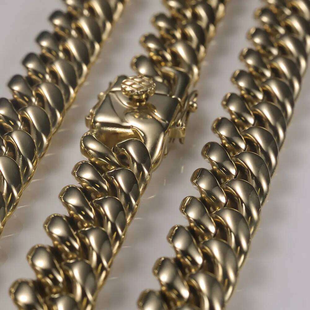 jewelry 14K Gold 8mm 12mm Stainless Steel Chain Hip Hop PVD Plated Cuban Link Necklace For Men Women Party Gift