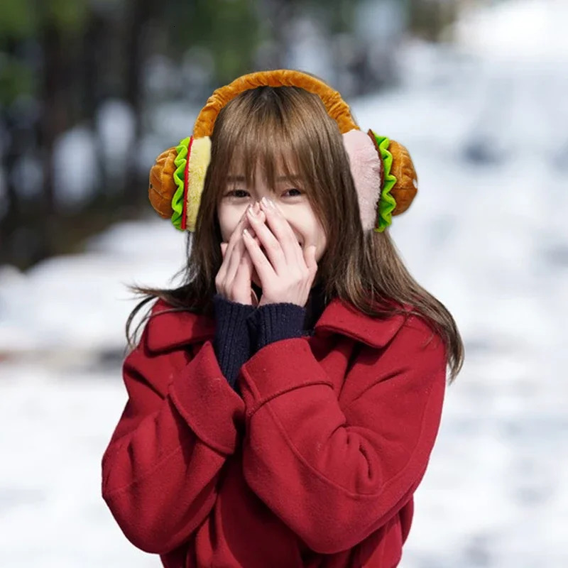 1Pc Funny Hamburger Ear Warmer Fun Plush Earmuffs Men Women Foldable Thickened Student Riding Windproof and Cold Ear Warmer 251225