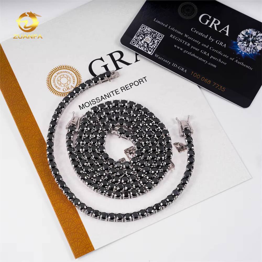3mm 4mm 5mm Black Moissanite Hip Hop Jewelry 925 Silver Tennis Necklace Iced Out Jewelry Fashion Tennis Chain Bracelet