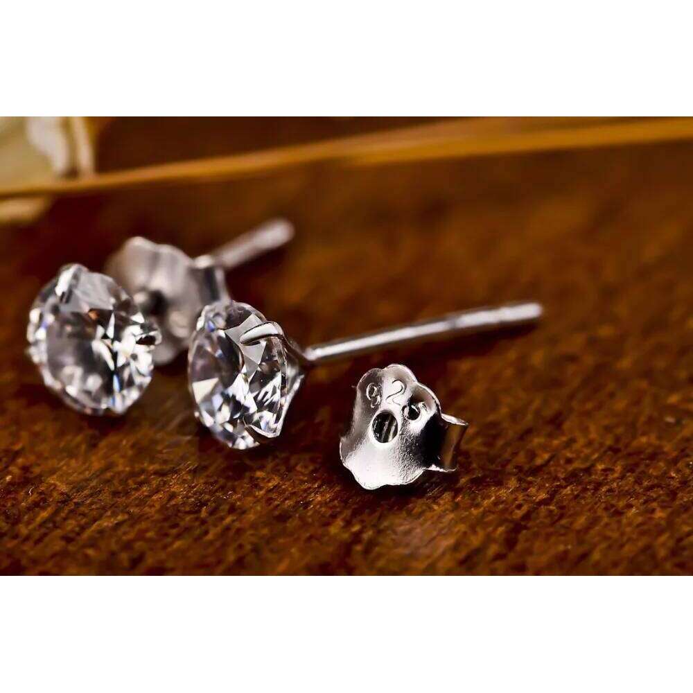 Crystal Zircon Real 925 Channel Cubic Zirconia Stud Earrings for Women Sterling Silver Jewelry 25H1226