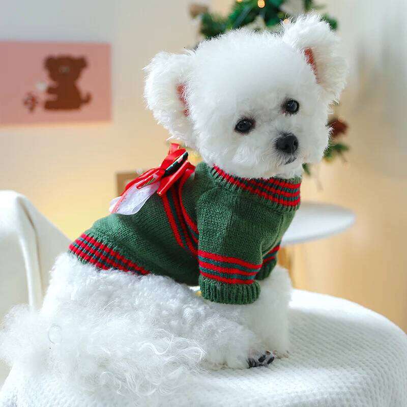 Pet Puppy Dog Cat Clothing Autumn and Winter Pullover Universal for Dogs Happy Christmas Sweater - Green 25T1226