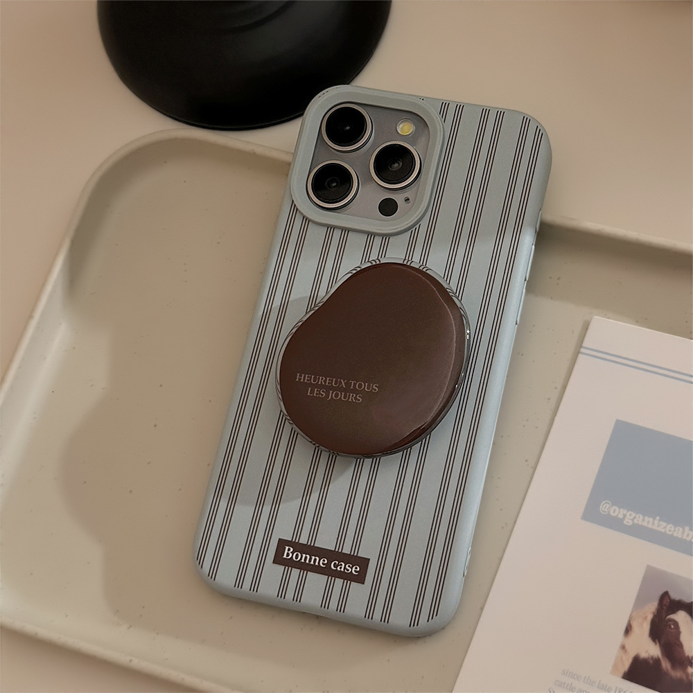 High-end Ins Style Striped iPhone 16 Case Apple 17 Brown Stand 15 Pro Max Compatible 13 Soft