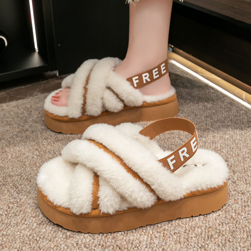 Free shipping Designer Slippers Thick soled autumn winter warm shoes with added fleece hairy slippers for women worn as outerwear