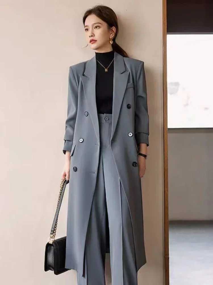 Trench Coat for Women Suit Collar Double-breasted Solid Color Long Coat Elegance Office Lady Jackets Autumn Winter Clothes WomenT251226