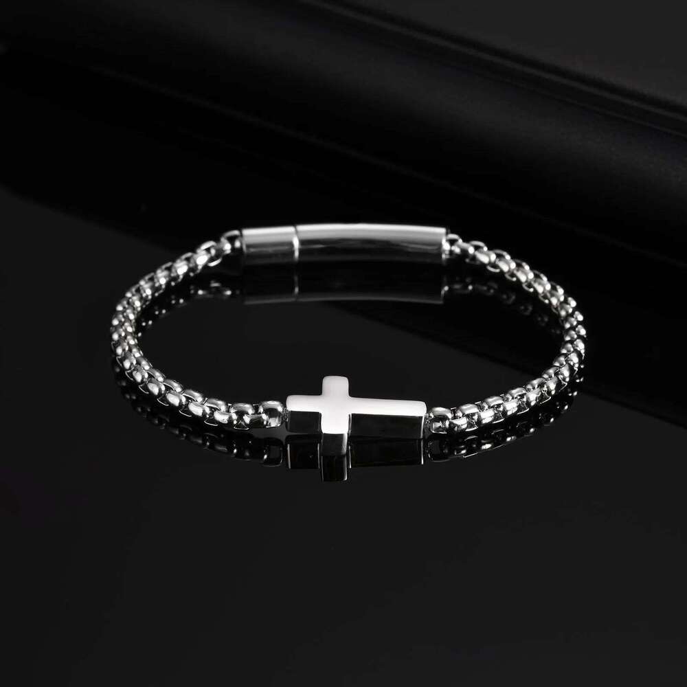 Cross Chains Link Bracelets Men Boys,Stainless Steel Ball Chain Wristband,Stylish Jewelry Gift for Dad Husband 25T1226
