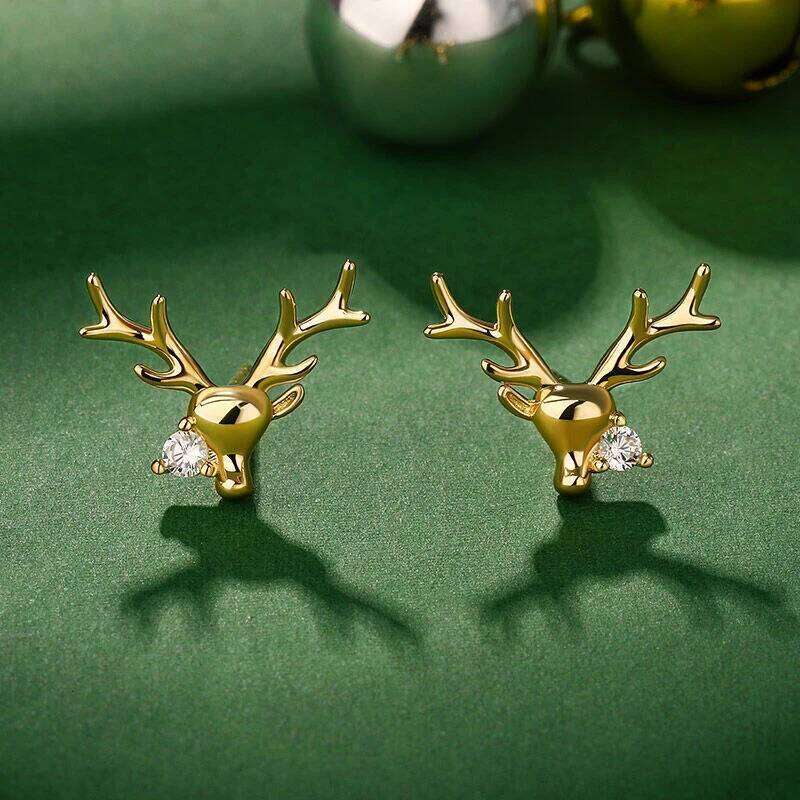 Huitan Antler Shaped Women Christmas Stud Earrings Inlaid Shiny Cubic Zirconia Accessories Sweet Charming Jewelry Gift for Party