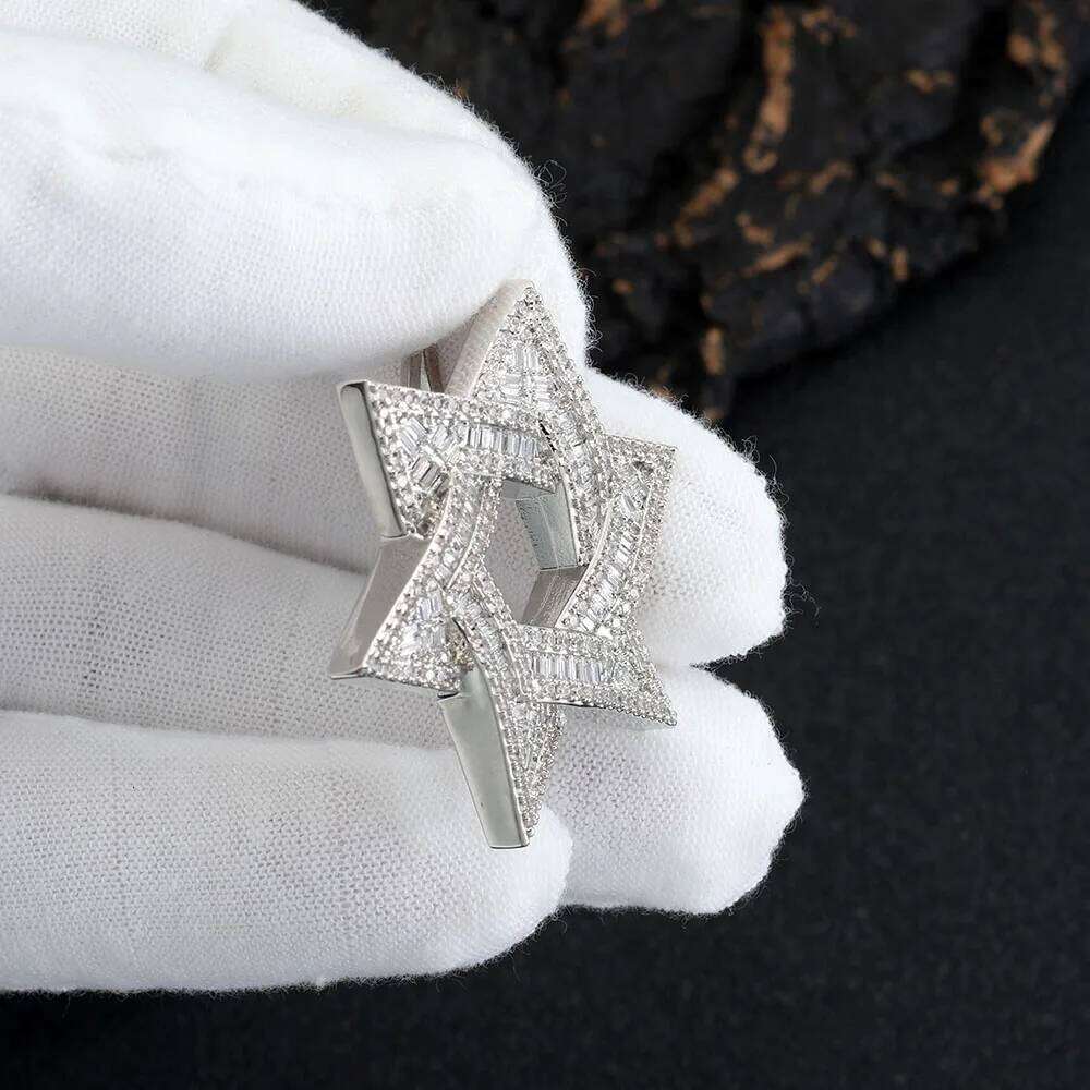 Hot Sale Hip Hop Iced Out Shiny Hexagram T Shape Zircon Stars Pendant for Men Women Street Style Jewelry