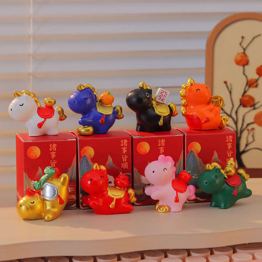 Dh_art Year of the Horse Zodiac Figurine | Chinese Style Desk Ornament for Home & Office | Cute Fortune Horse Statue & New Year Gift