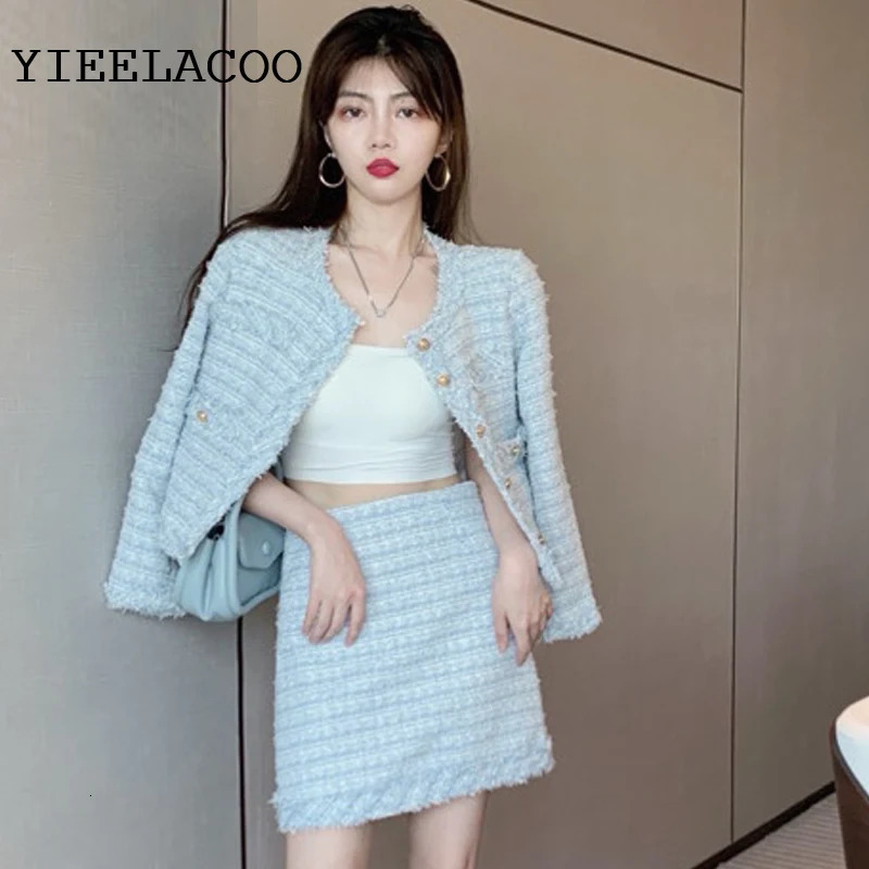 Professional suit autumnwinter longsleeved tassel temperament ladies Tweed jacket skirt female fashion 2piece set 251211