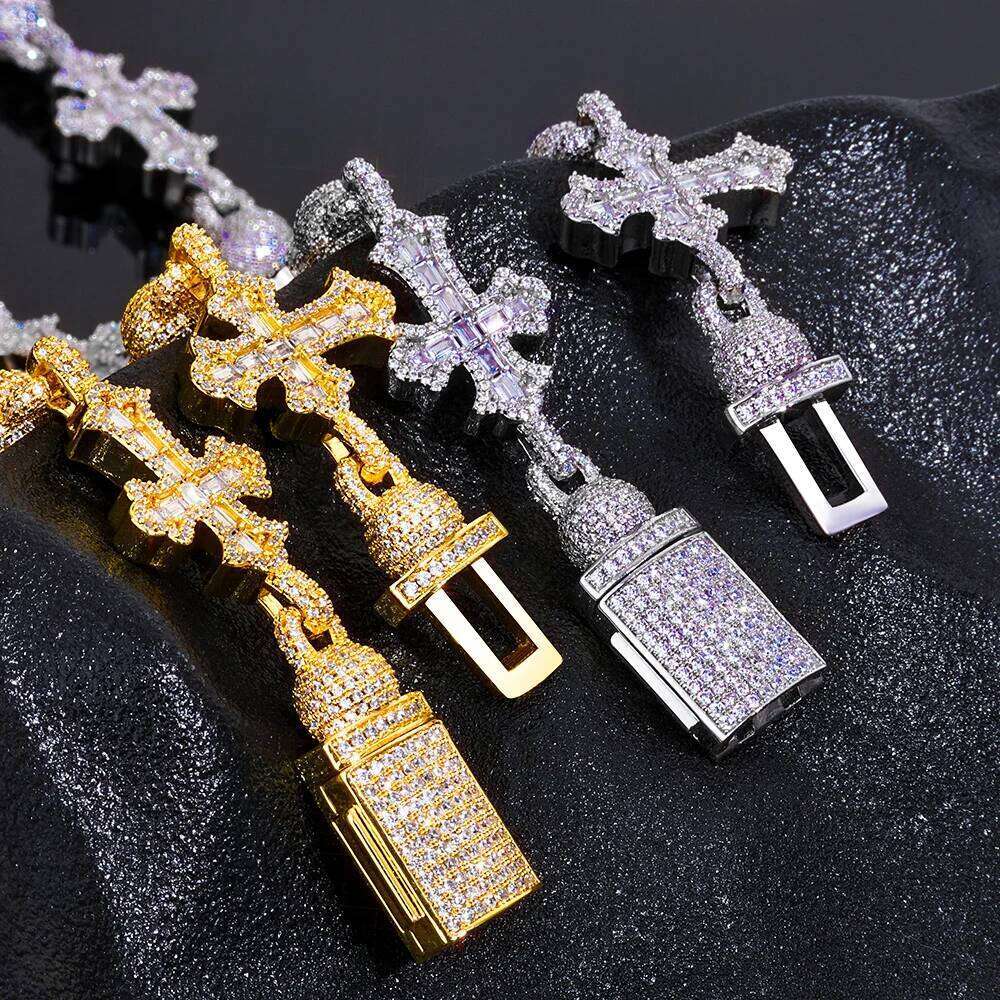 jewelry Custom Baguette Cubic Zirconia Iced Out Bead Cross Infinity Necklace Hip Hop Jewelry 18mm Cuban Link Chain Party Gift