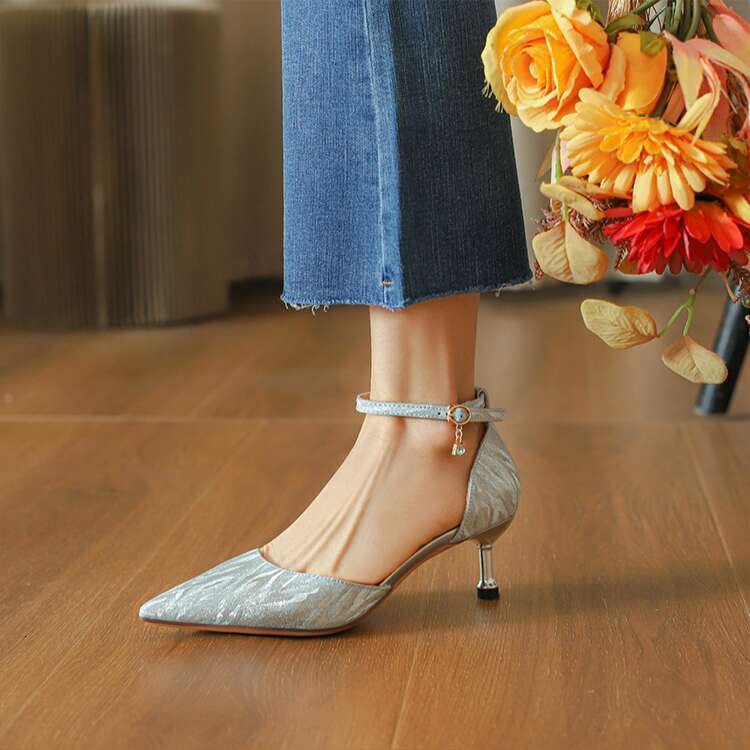 Nude 31-44 Size Glitter High Heels Sandals Hollow Shoes Pointed Toe Shallow Mouth Stiletto