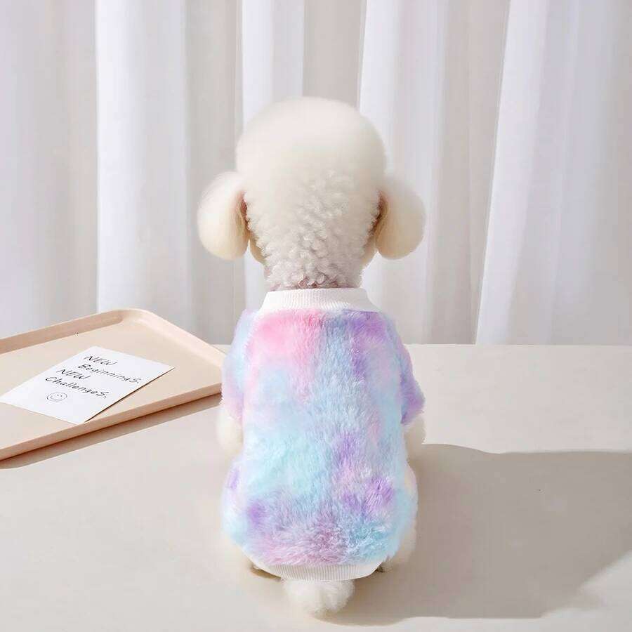 Tie-Dye Pet Sweater Small Dogs Cats, Warm Furry Anti-Shedding Pullover for Schnauzer Teddy Pomeranian Bichon Dog Clothes 25T1226