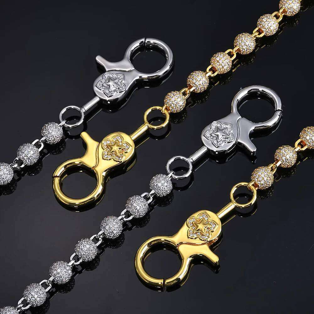 jewelry Rose Gold Plated Iced Out Pants Chain Women's Micro Pave CZ Round Bead Keychain Jewelry Hip Hop Fashion Gift