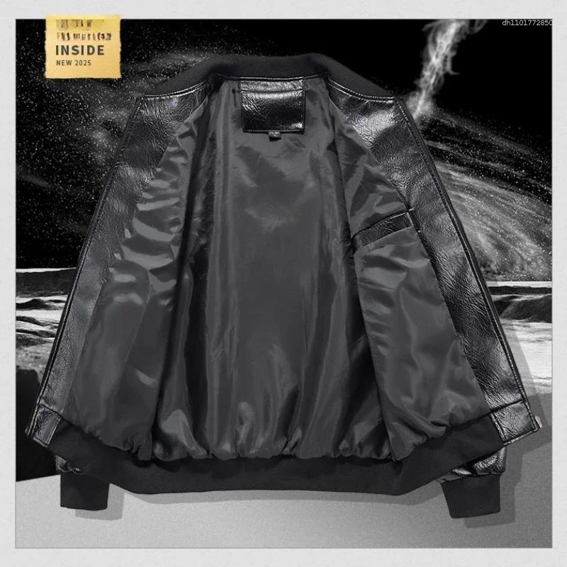 Men's Jackets Emboridery Motorcycle Leather Jacket Autumn American Motorbiker Coat Men Baseball Collar Pilot Casual PU