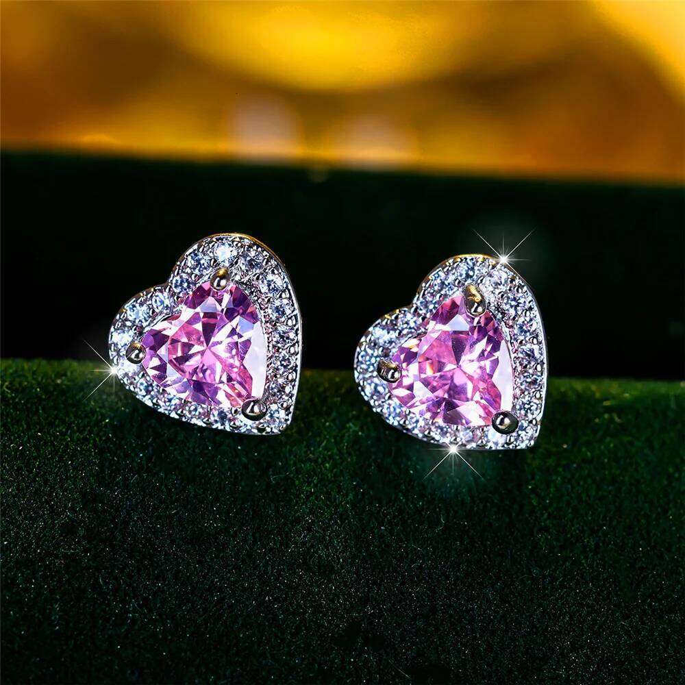 Cute Female Black/Green/Red/White/Blue Small Heart Stud Earrings Vintage Wedding Jewelry For Women 25H1226