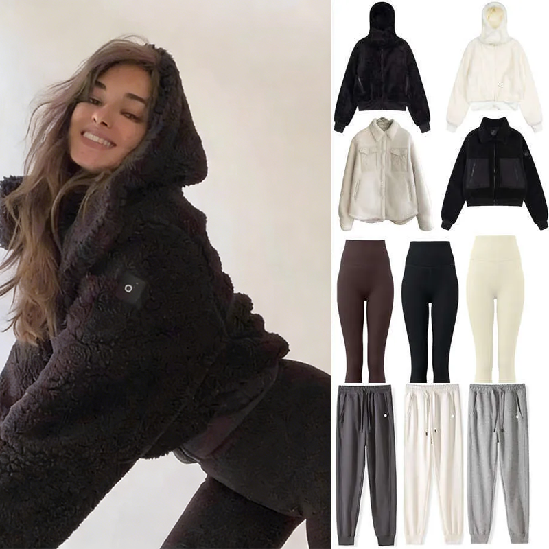 New HOT Alonessities Sets Women Clothes Leggings Pant Jacket Sets Fleece Stand Thick Warm Coat High Waist Yoga Leggings Alonessities Jacket Women Pant Sets QL8