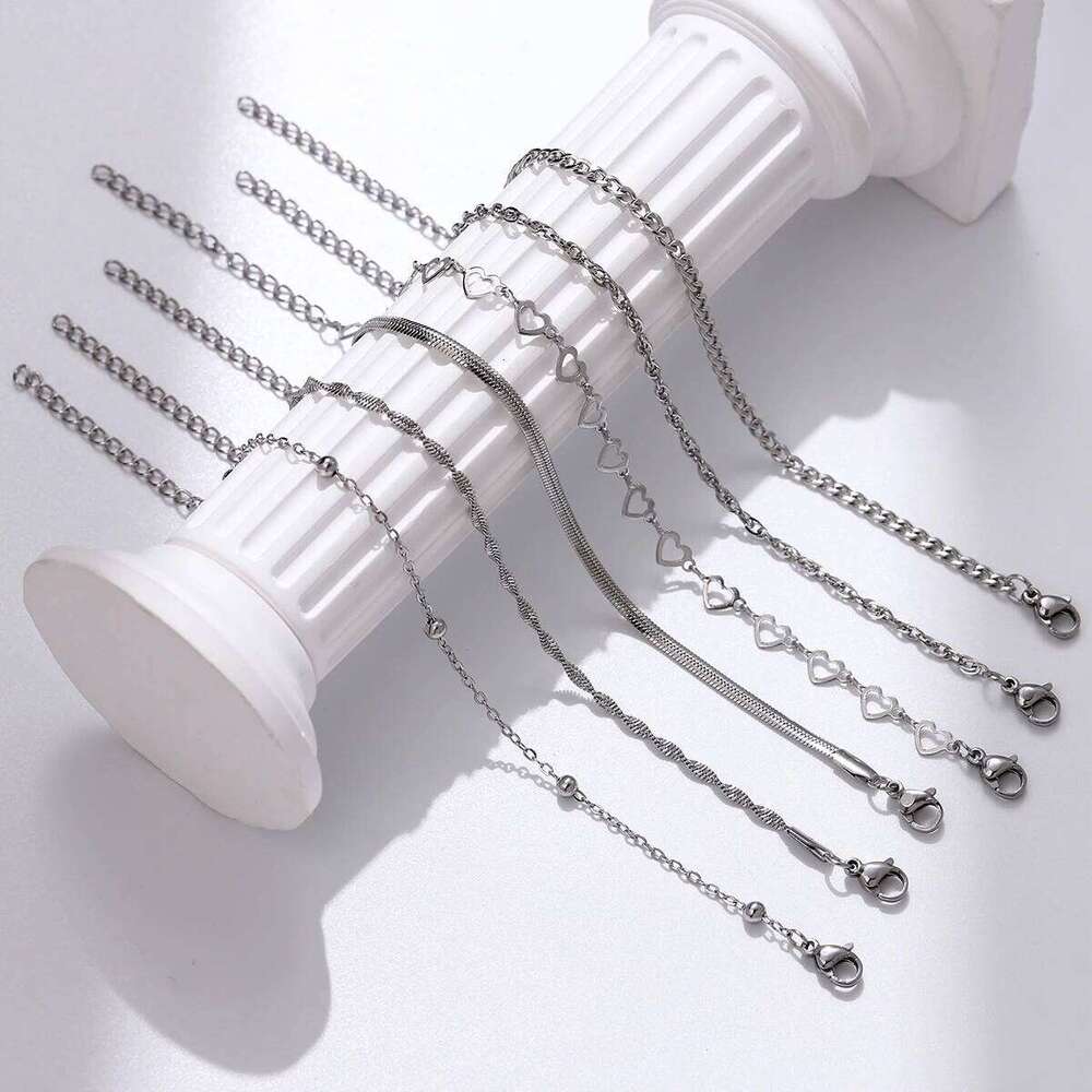 6pcs Stainless Steel Women's Chain Bracelet Set, Waterproof Jewelry, Fashionable Matching, Party, Holiday Gift 25T1226