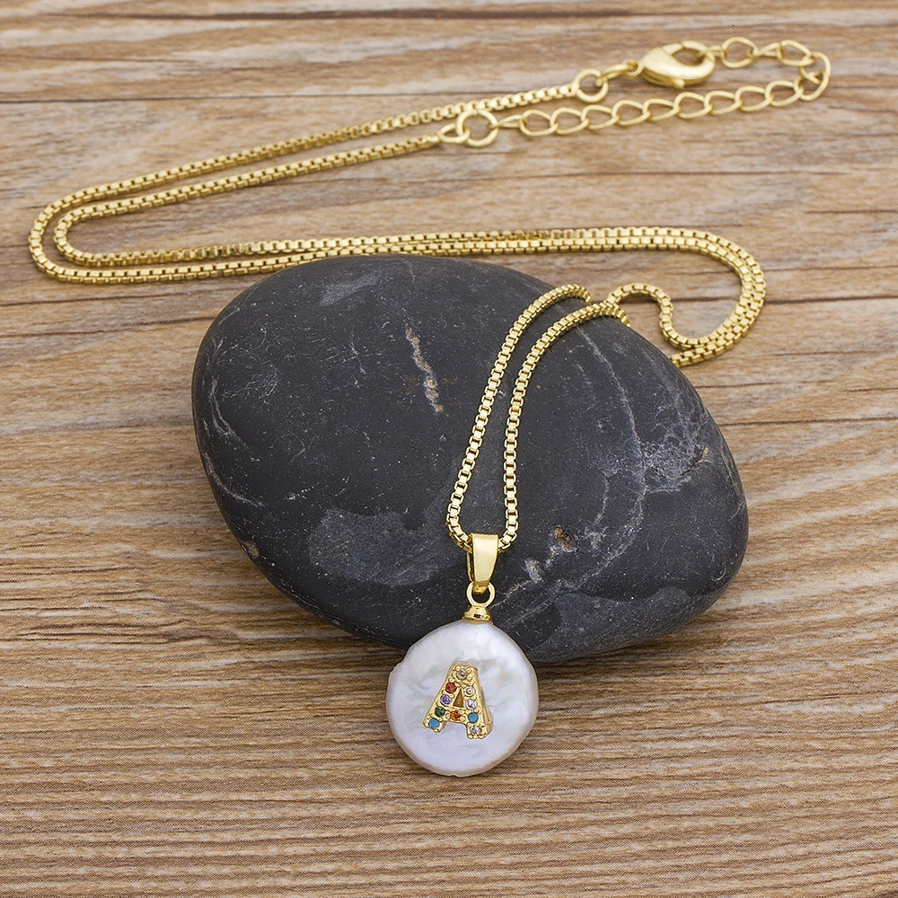 Nidin Fashion Initial Alphabet A-Z Letters Natural Freshwater Pearl Pendant Necklace Zircon Choker Jewelry Gift For Women 251219