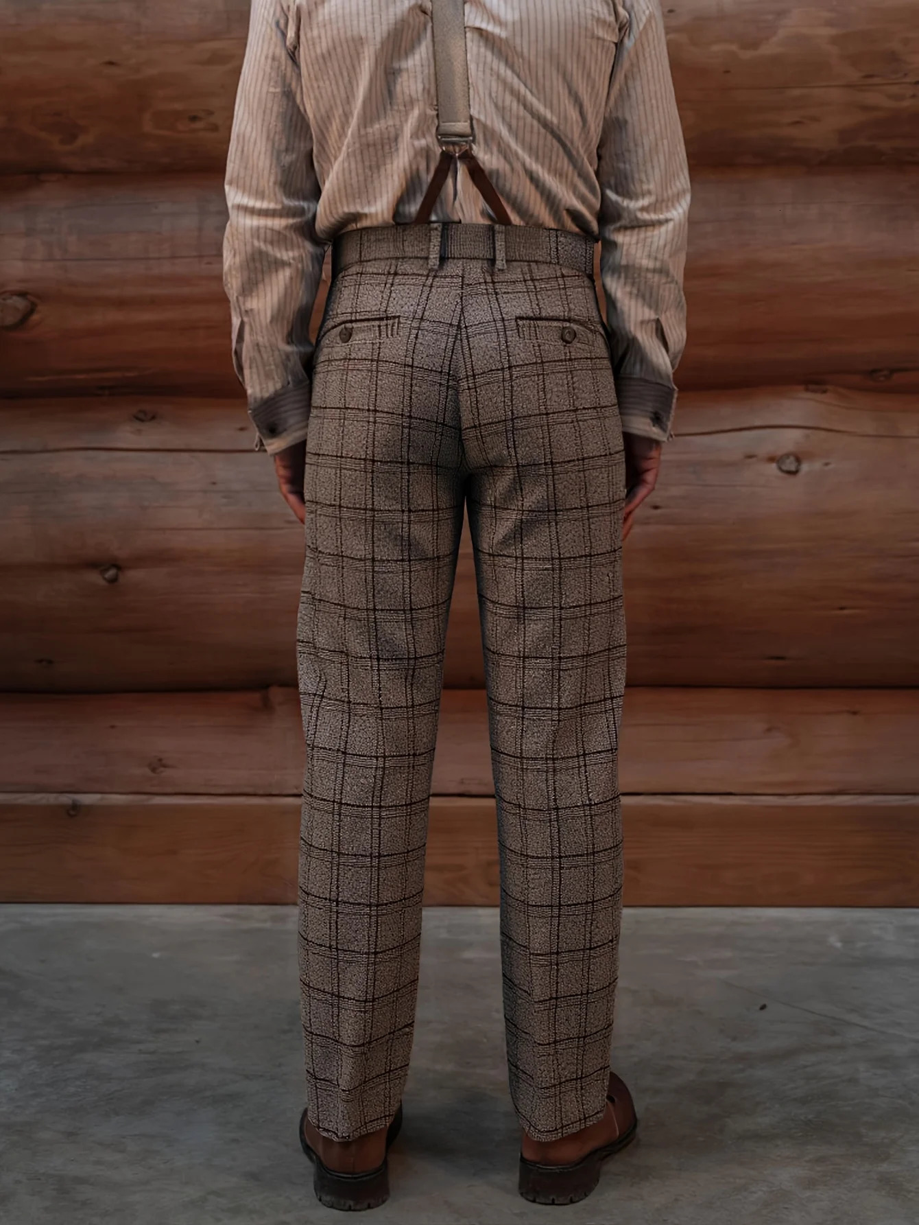 Mens Elegant Neapolitan Woolen Trousers Autumn Winter Style Slim Fit High Waist Straight Leg Dress Pants with Checkered But 251226