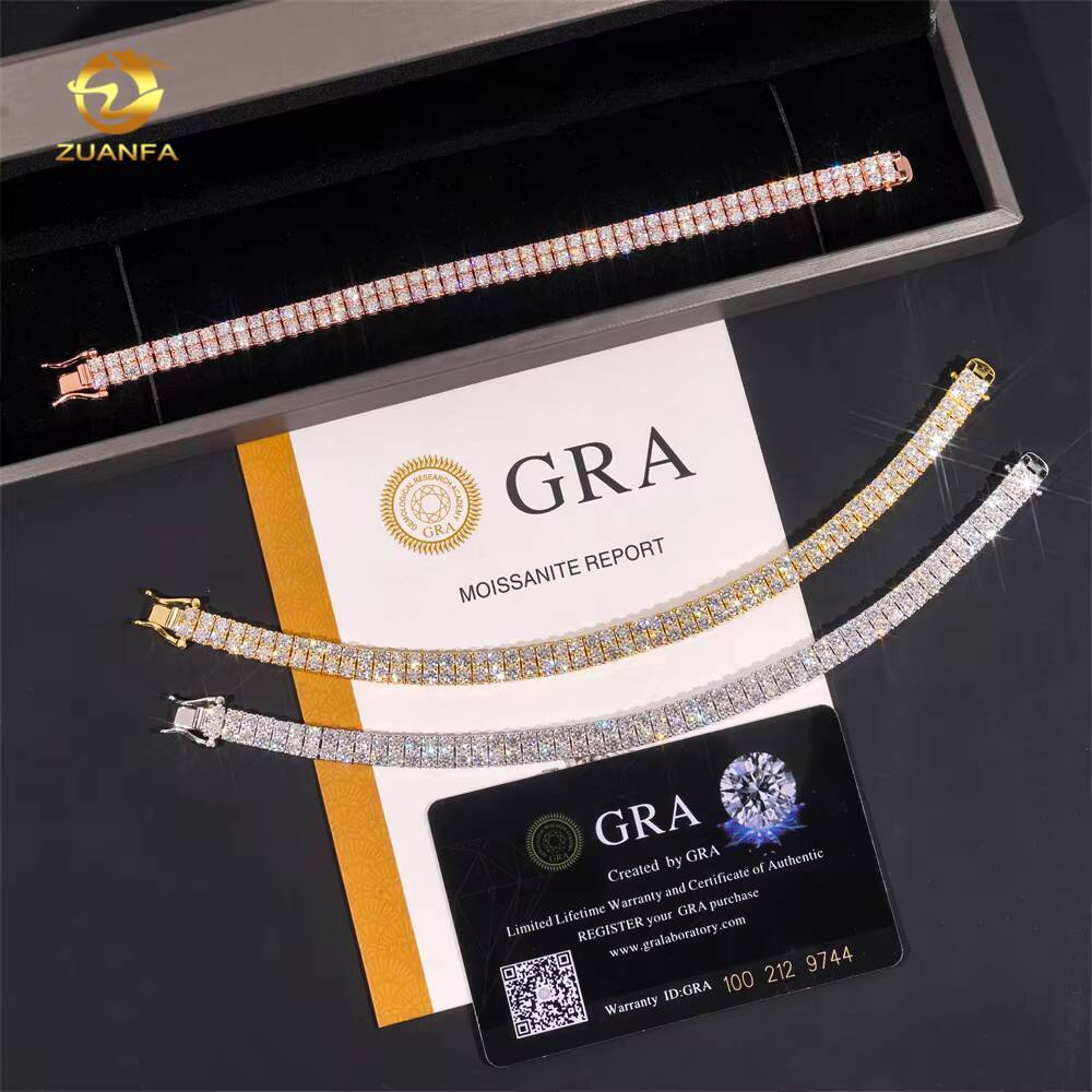 3mm 2Row VVS Moissanite Tennis Chain Hip Hop Jewelry Iced Out 3 Color MOissanite Bracelet Women 925 Silver Tennis Necklace