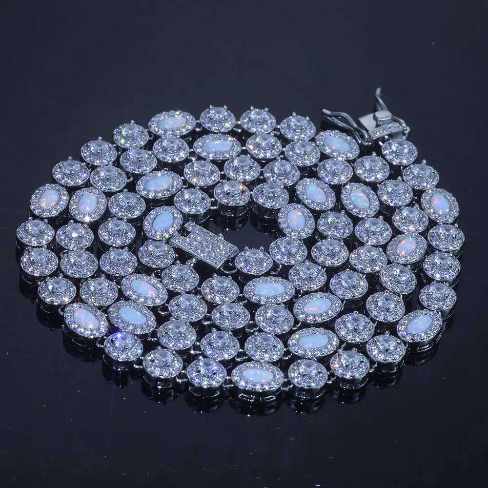 Hip Hop Moissanite Necklace 925 Sterling Silver White Vvs Moissanite&Flame Opal Tennis Chain Fine Jewelry