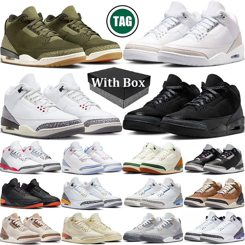 With box 3s 3 designer Basketball Shoes for mans womans black cat red grey pink green blue outdoor sports trainer sneakers