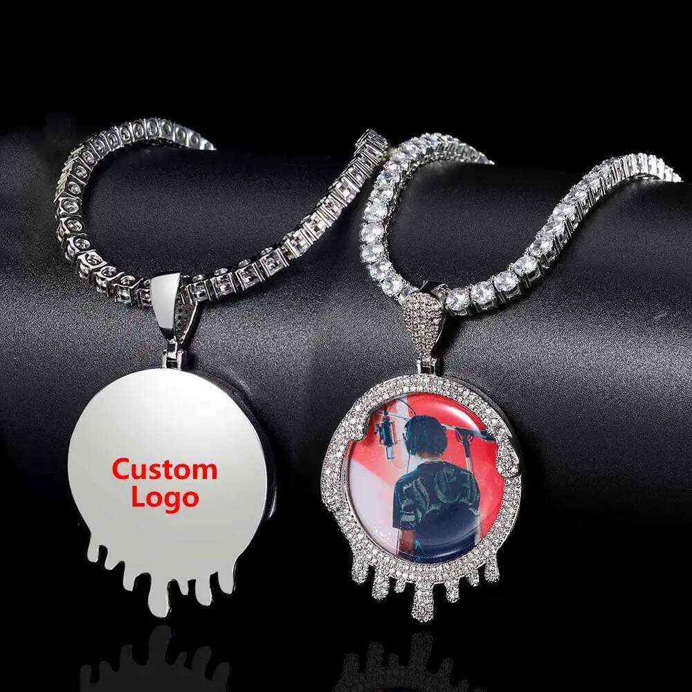 Custom Iced Out Memory Photo Necklace for Men Jewelry Personalized Drip Medallions Picture Hip Hop Pendant Chrismas Gift