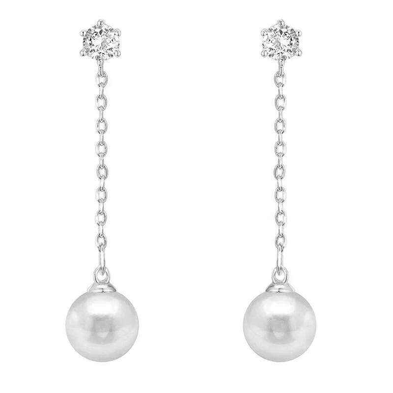 Huitan Delicate Hanging Drop Earrings Lady Simulated Pearl Pendant Accessories Wedding Shiny Zirconia Jewelry for Engagement