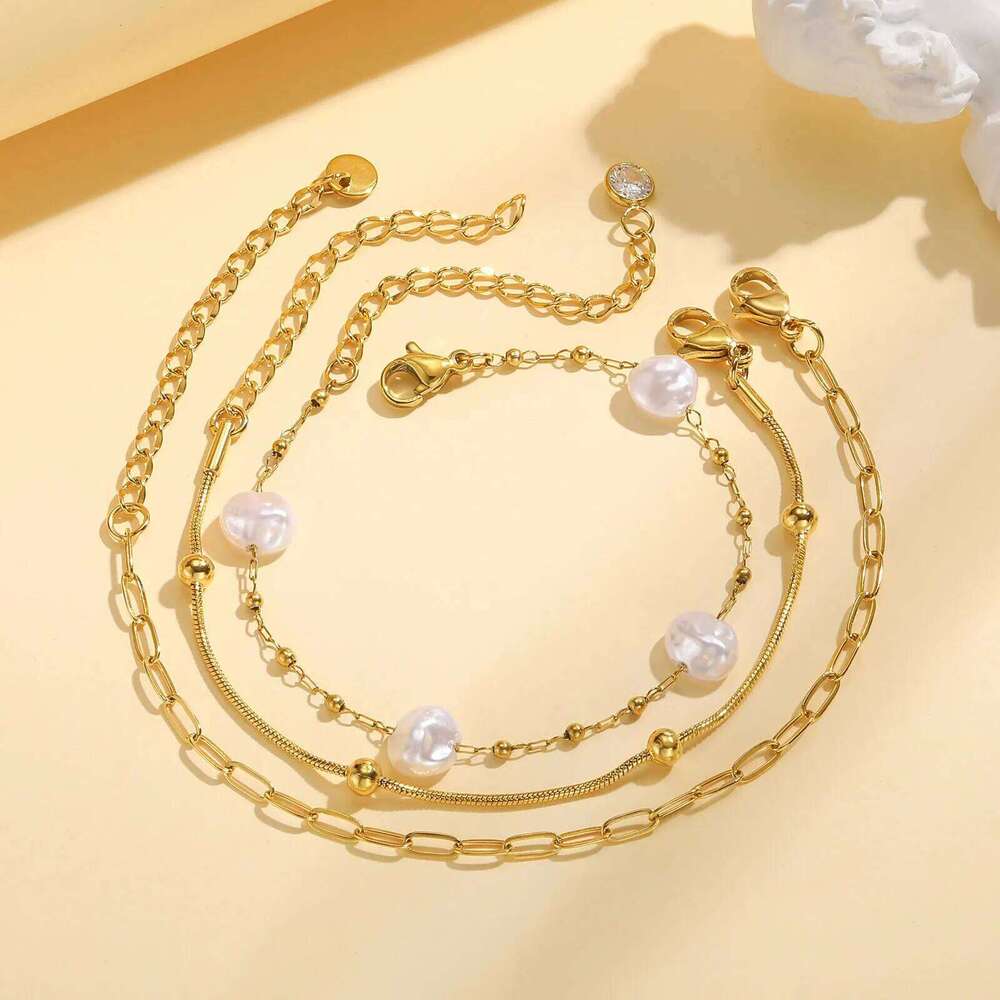 Waterproof Stainless Steel Chain Bracelets For Women , Gold Plated Fashion Stackable Link Bracelet Gifts 25T1226