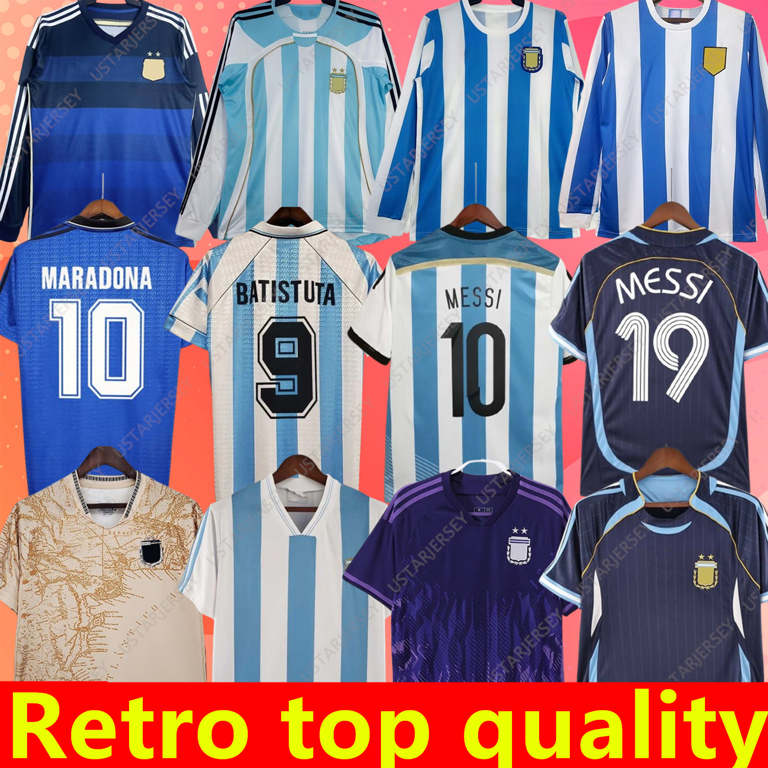 1978 1986 1998 ArgentinaS Retro Soccer jersey Maradona 1994 1996 2000 2001 2006 2010 Kempes Batistuta Riquelme MESSI HIGUAIN AGUERO CANIGGIA AIMAR Football Shirts