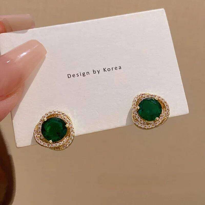 Vintage Emerald Green Rhinestone Women Inlaid Crystal Stud Earrings For Bridal Wedding Ear Jewelry Gifts 25H1226