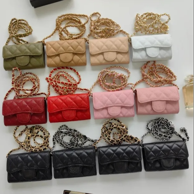 Classic designer wallet shoulder bag chain handbag wallets double letter solid buckle sheepskin caviar pattern women luxury evening bag mini handbag purse