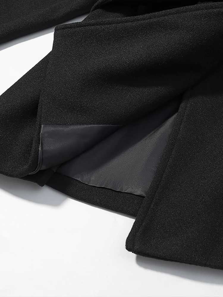 European style new womens fashionable and versatile solid color belted long-sleeved short woolen trench coatT251226