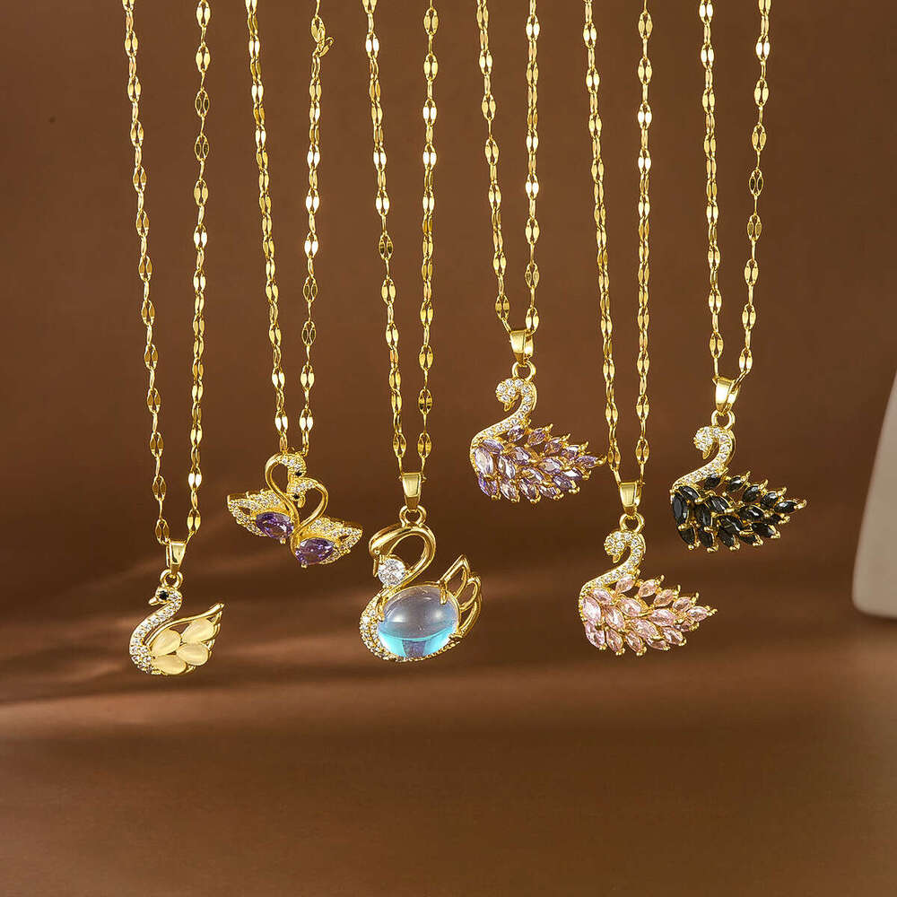 Fashion Jewelry Micro-Inlaid Zircon Swan Titanium Steel Necklace for Women Summer Light Luxury Niche Design Versatile High-End Clavicle Chain Jewelry