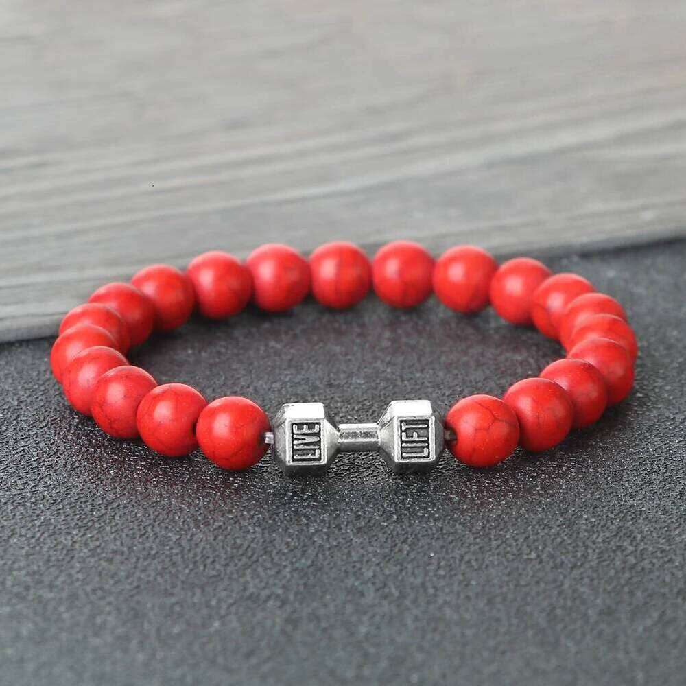 Natural Black Volcanic Lava Stone Dumbbell Bracelet black Matte Beads Bracelets For Women Men Fitness Barbell Jewelry Pulseras 25T1226